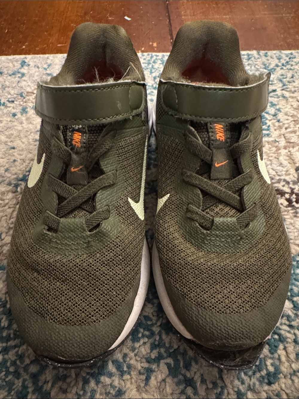 Nike Kids Olive Green Mesh Sneakers with White Swoosh - Read Description